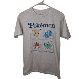 Pokémon Shirt Adult Small Light Gray Starter Types Short Sleeve Tshirt Mens